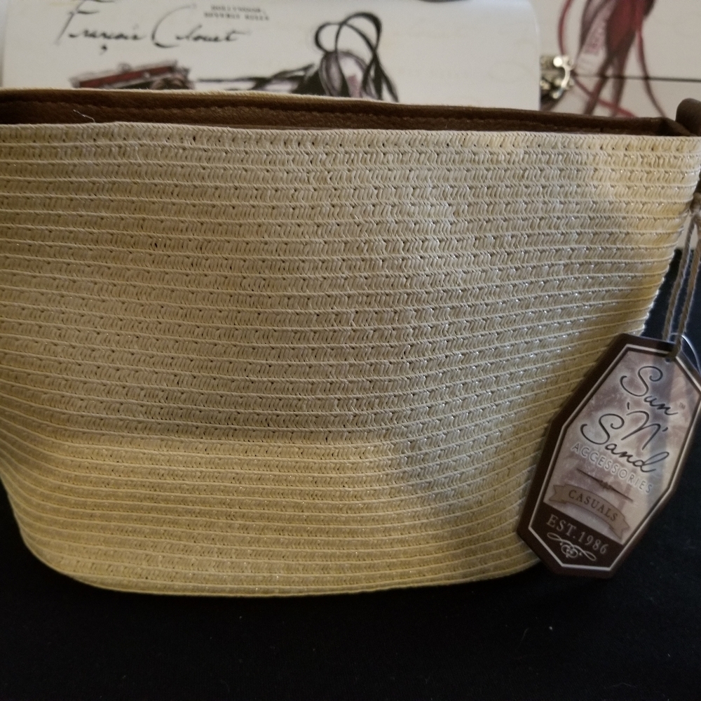 Straw and leather Wristlet